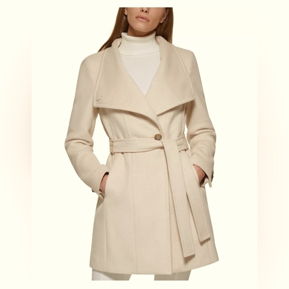 Calvin Klein - Asymmetrical Belted Wrap Coat Created for Macys - Petite XXS - Picture 1 of 16